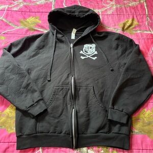 Black Zip-Up Hoodie with Cat Graphics